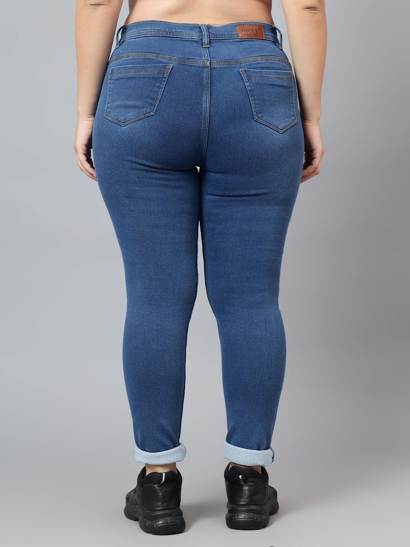 Nifty Women's Denim Stretchable High Waist Plus Size Jeans (NFTYPLS_1393_BTA_38_Medium Blue_38) - Image 3