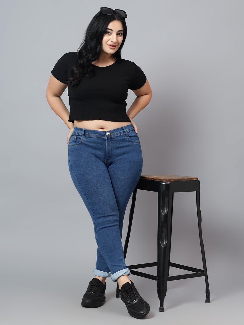 Nifty Women's Denim Stretchable High Waist Plus Size Jeans (NFTYPLS_1393_BTA_38_Medium Blue_38) - Image 4
