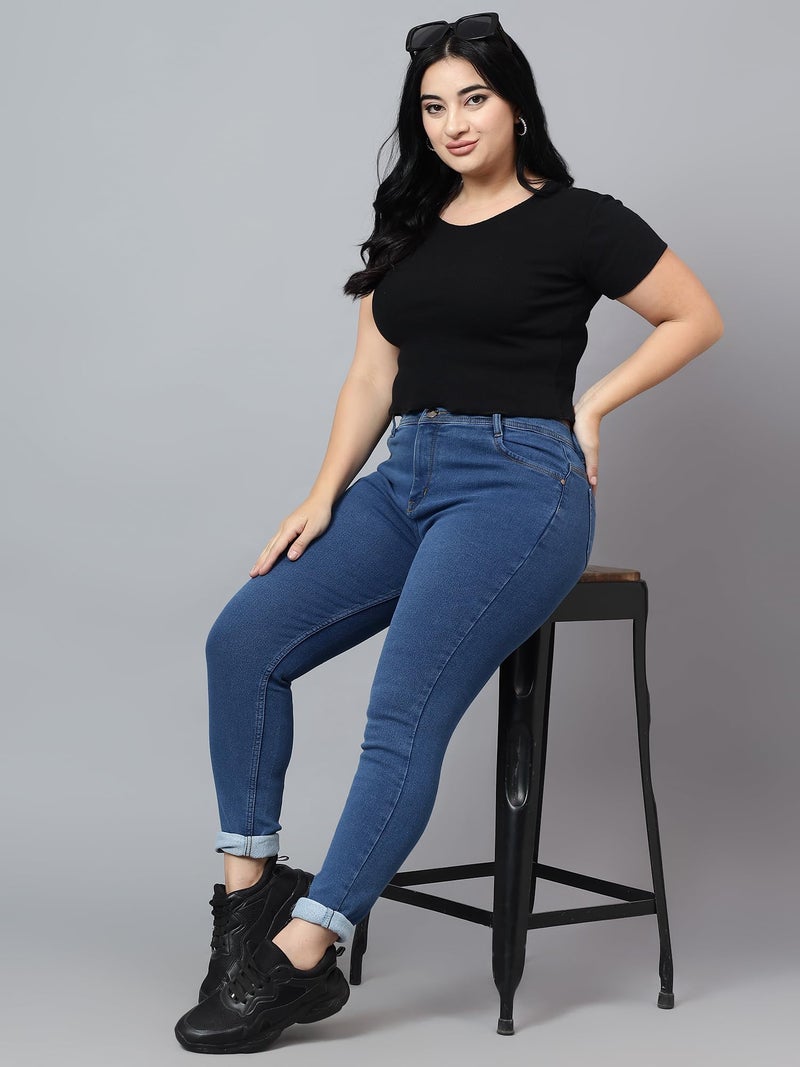 Nifty Women's Denim Stretchable High Waist Plus Size Jeans (NFTYPLS_1393_BTA_38_Medium Blue_38) - Image 5