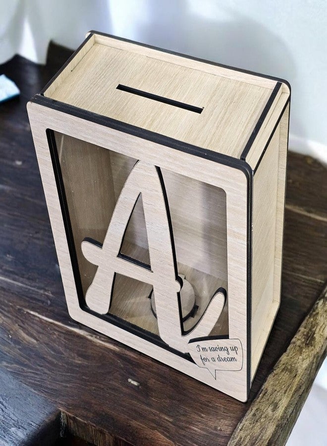 LACUM® Letter Piggy Bank - Custom Wooden Money Bank for Kids & Adults - Sunmica Coated Engineering Wood with Transparent Acrylic Front - Unique Gifts (Letter A) - Image 2