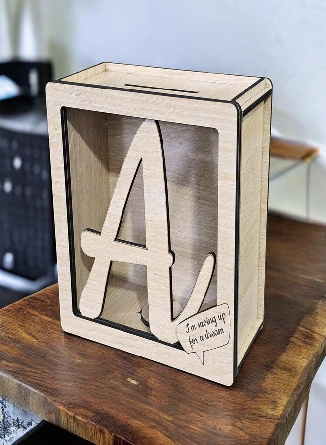 LACUM® Letter Piggy Bank - Custom Wooden Money Bank for Kids & Adults - Sunmica Coated Engineering Wood with Transparent Acrylic Front - Unique Gifts (Letter A) - Image 3
