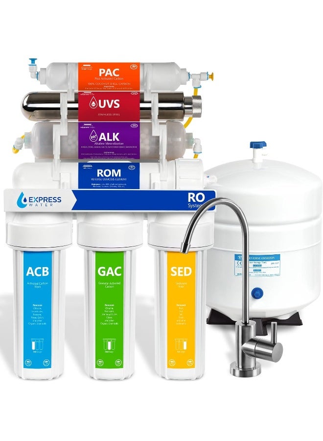Express Water EXPRESS WATER UV Reverse Osmosis Water Filtration System – 11 Stage UV Water Filter with Faucet and Tank – Under Sink Water Filter with Alkaline Filter for added Essential Minerals 100 GDP  - Image 4