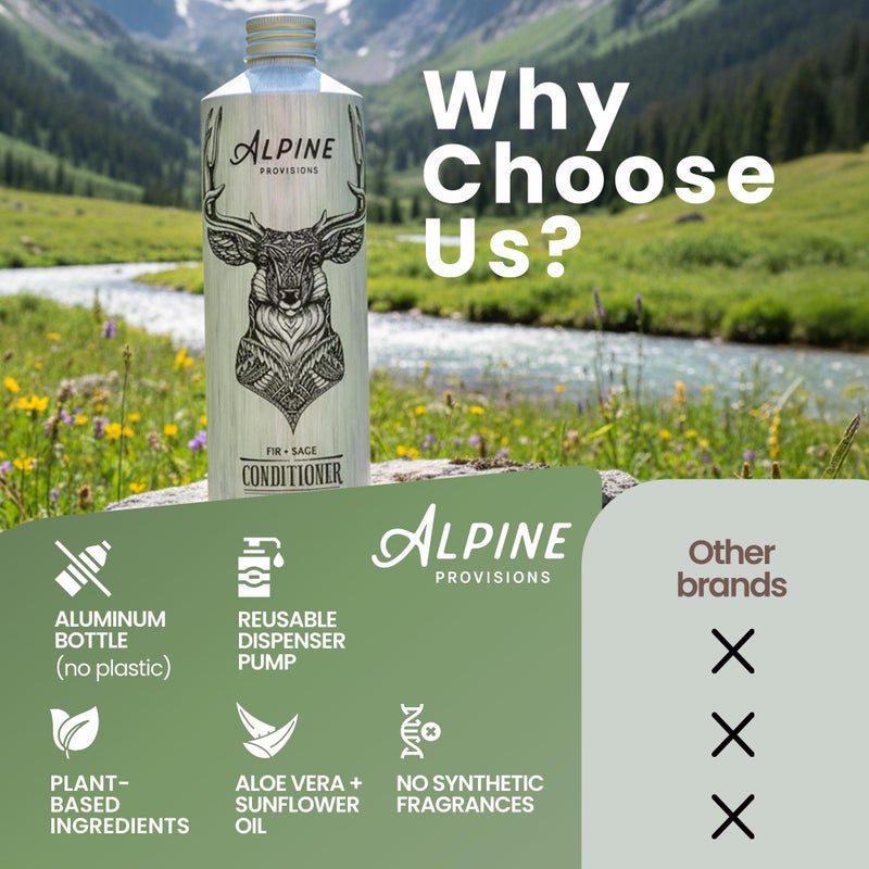 Alpine Provisions Cedar & Sandalwood Organic Conditioner - Natural, Moisturizing, & Strengthening w/Essential Oils, Sunflower oil & Aloe Vera, Vegan, Sulfate - Plant-Based Hair Care - 16.9 FL Oz - Image 3