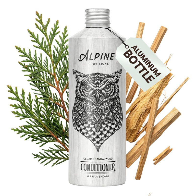 Alpine Provisions Cedar & Sandalwood Organic Conditioner - Natural, Moisturizing, & Strengthening w/Essential Oils, Sunflower oil & Aloe Vera, Vegan, Sulfate - Plant-Based Hair Care - 16.9 FL Oz - Image 1