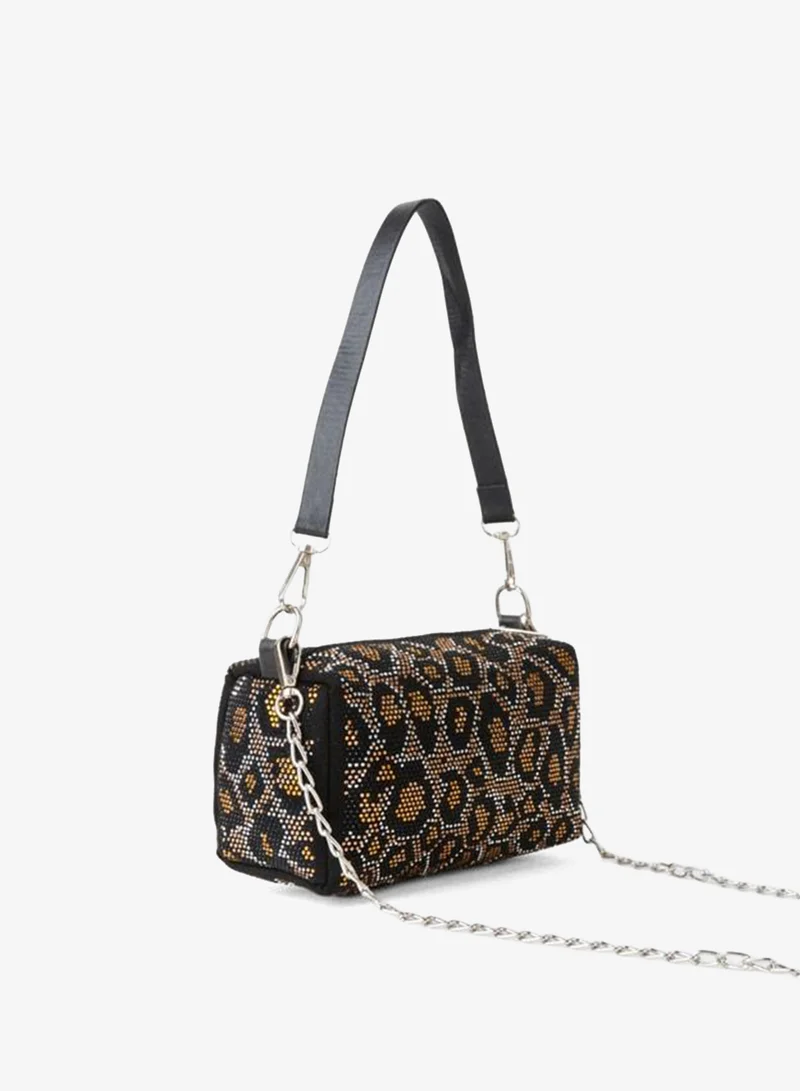 Women's Zerrin Leopard Stone Suede Rectangular Zipper Closure Mini Hand, Wrist and Shoulder Bag.