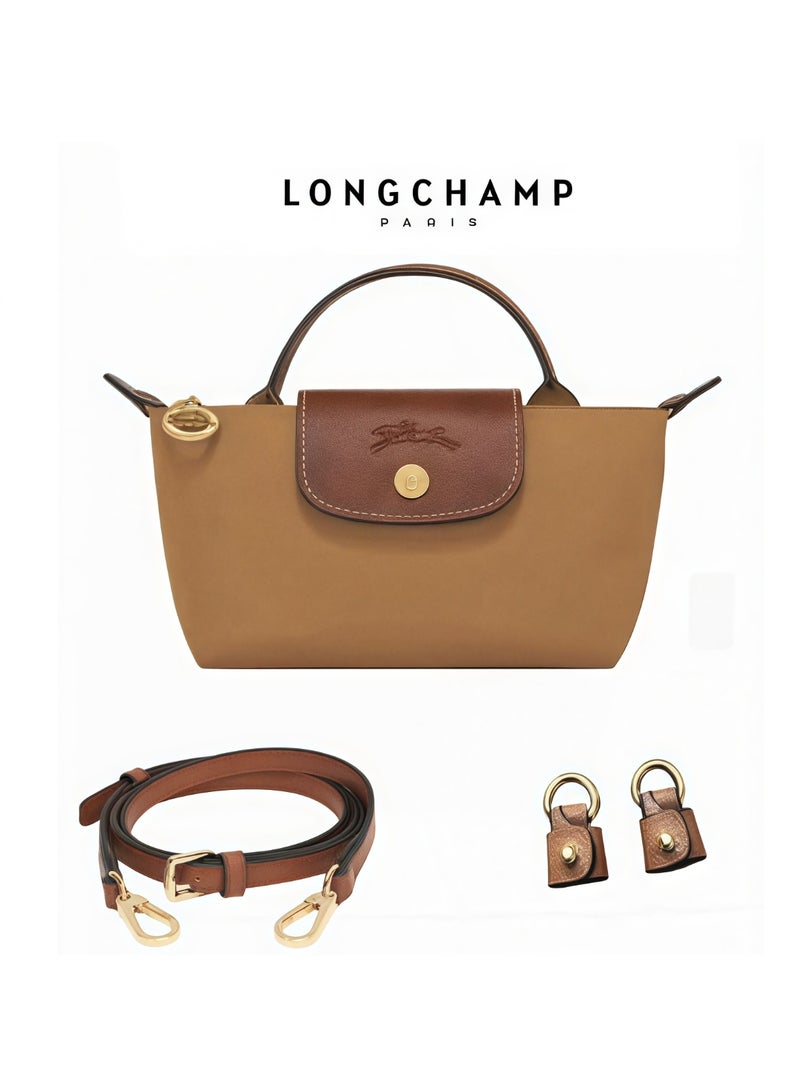 لونج شامب حقائب يد طويلة شانغ الكلاسيكية النسائية، حقيبة مكياج صغيرة متعددة الاستخدامات، حقيبة كتف، حقيبة صغيرة محمولة، اللون أصفر صحراوي كلاسيكي - Image 1