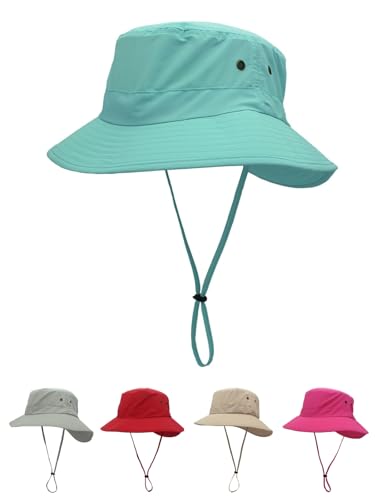 LLmoway Outdoor UPF50+ Summer Sun Cap Lightweight Packable Dry Fit Bora Boonie Hat with Cords AQU Aqua Blue - Image 1