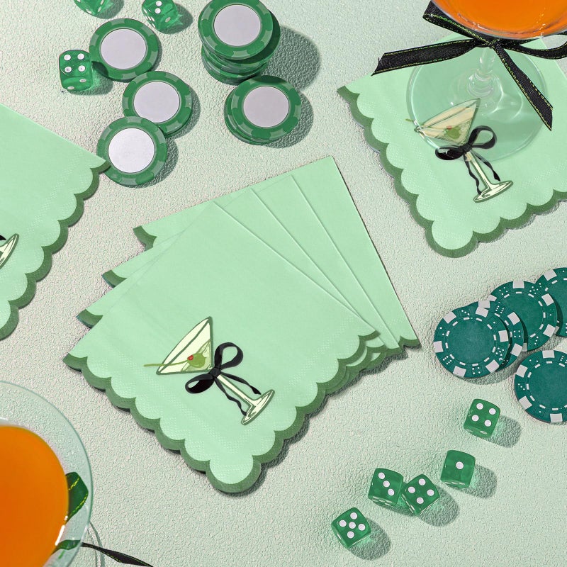 Dunzoom 100 Pcs Martini Cocktail Napkins a Tini Bit Older Birthday Decorations Scalloped Disposable Paper Napkins Espresso Martini Party Supplies for Bachelorette Party Decorations(Elegant,Green) - Image 5