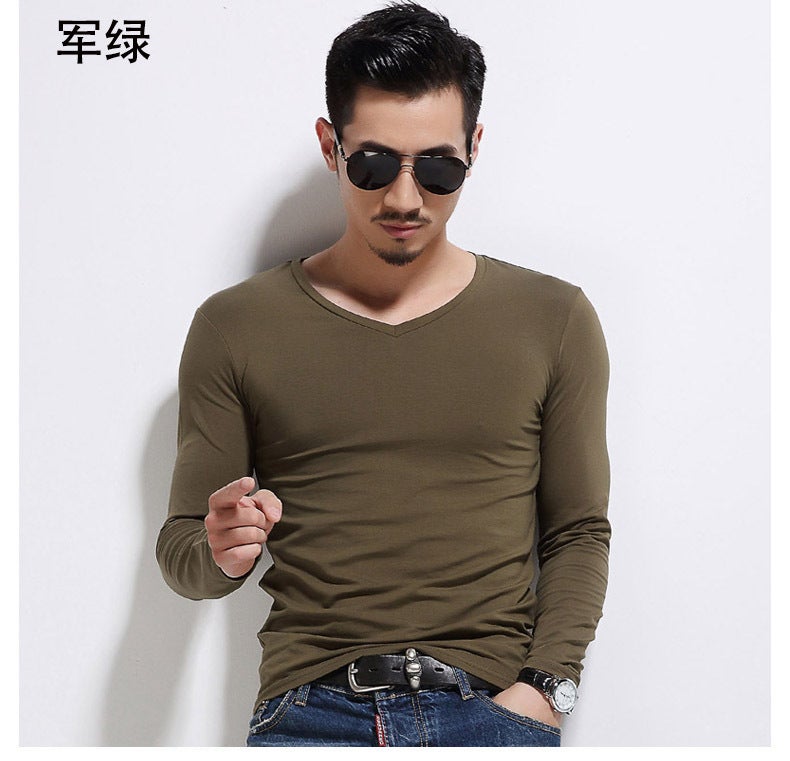 2023 New Men's Bottoming Shirt Men's T-Shirt Long-Sleeved Slim Pure Color Pullover Autumn and Winter Inner Wear Manufacturer Wholesale - Image 1
