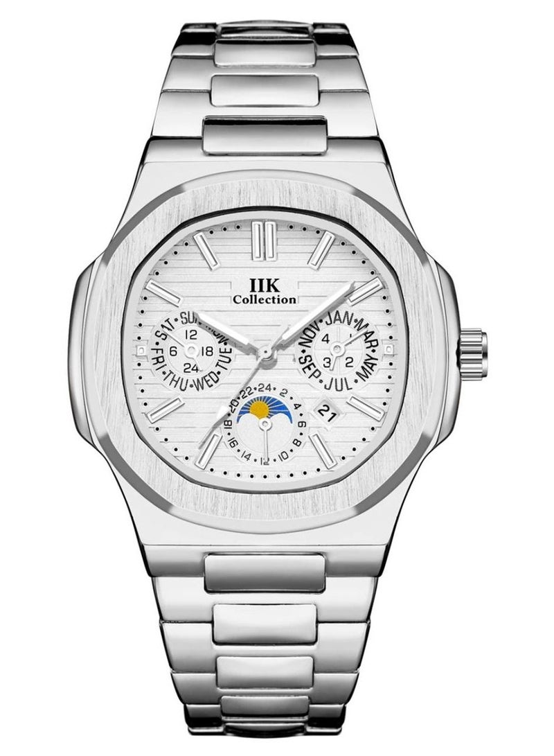 IIK Collection Men's Wrist Watch Silver Band with White Dial