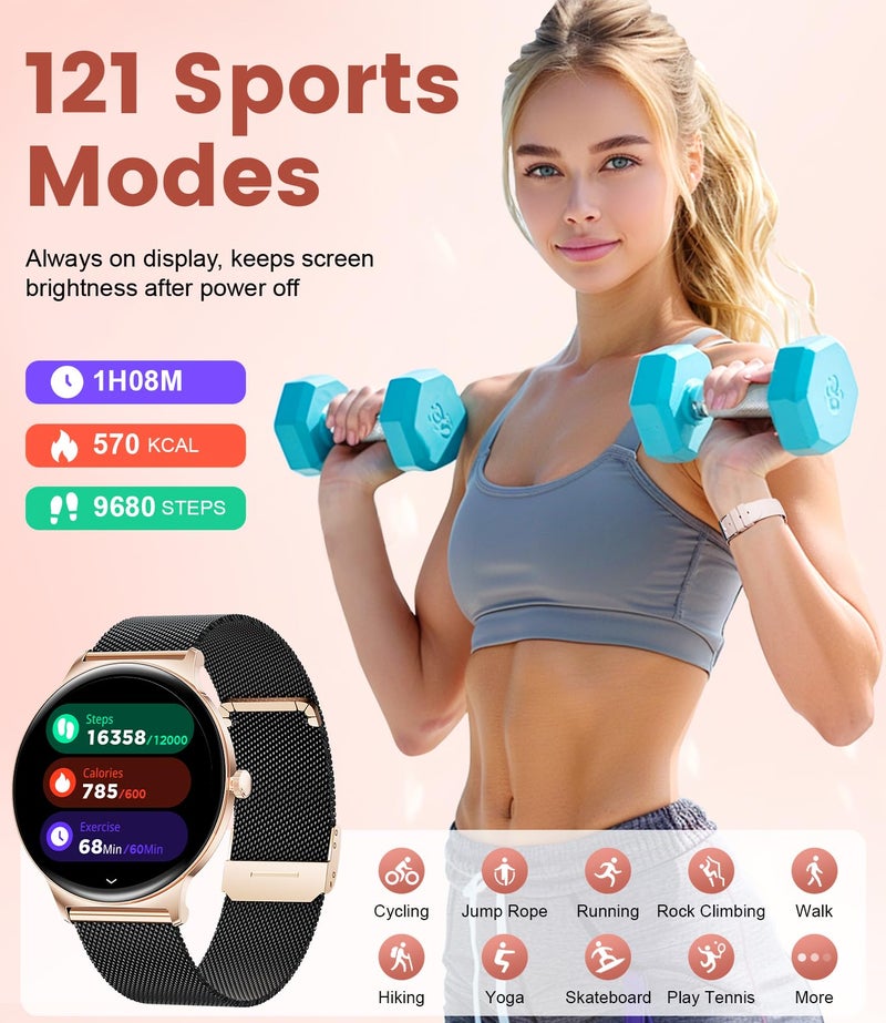 LIGE Smart Watches for Women with Answer/Make Calls, 1,43" HD AMOLED Smart Watch with 120+Sports Fitness Tracker/Calorie, IP68 Waterproof Reloj Inteligente para Mujer, Android iOS SmartWatch - Image 3