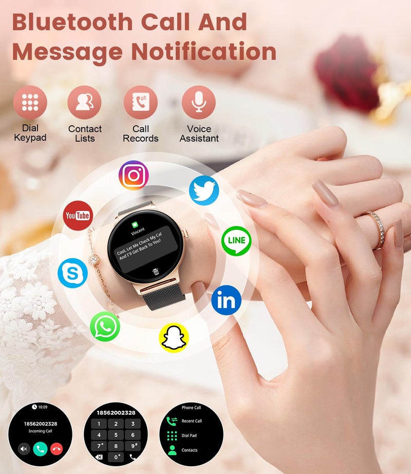 LIGE Smart Watches for Women with Answer/Make Calls, 1,43" HD AMOLED Smart Watch with 120+Sports Fitness Tracker/Calorie, IP68 Waterproof Reloj Inteligente para Mujer, Android iOS SmartWatch - Image 2