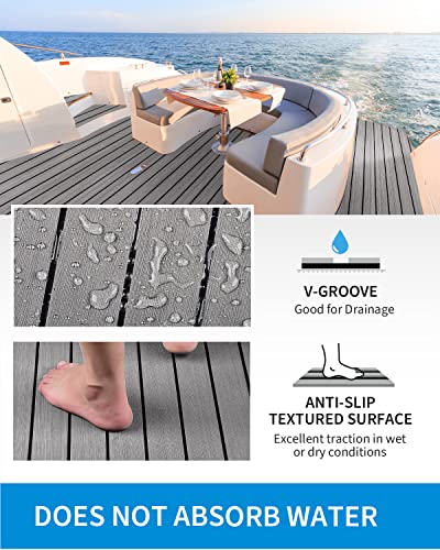 OCEANBROAD Self-Adhesive 48''x16.8'' Boat Flooring with 3M Adhesive Backing EVA Foam Boat Decking Faux Teak Marine Non-Slip Sheet for Jon Motor Boats Yacht Helm Pad Floor, Gray with Black Seam Lines - Image 3