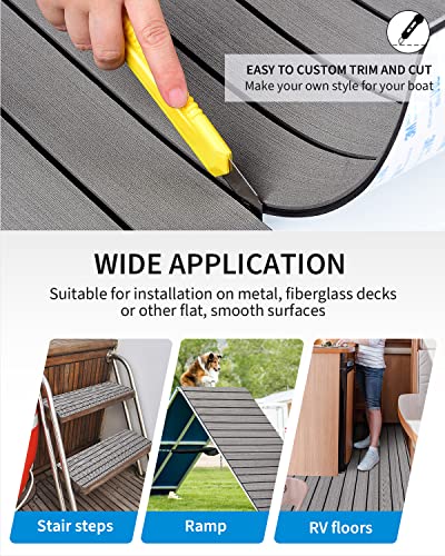OCEANBROAD Self-Adhesive 48''x16.8'' Boat Flooring with 3M Adhesive Backing EVA Foam Boat Decking Faux Teak Marine Non-Slip Sheet for Jon Motor Boats Yacht Helm Pad Floor, Gray with Black Seam Lines - Image 5