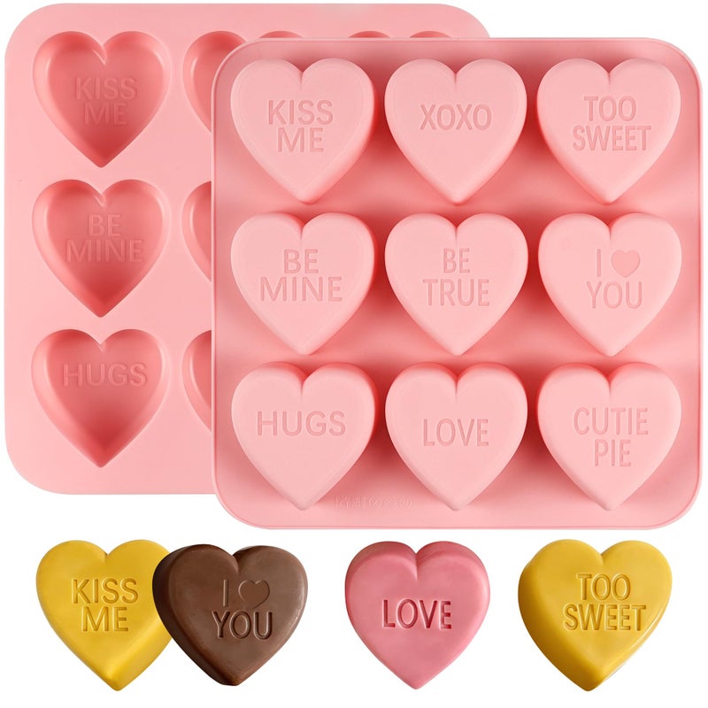 Vidotim Conversation Heart Molds,9-Cavity Hearts Chocolate Silicone Molds with Love Words,2 Pack Non-Stick Heart Shaped Chocolate Molds,Heart Shaped Mold (2.77"(2Pcs)) - Image 1