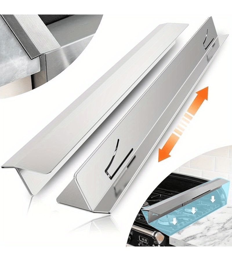 Silvery Stainless Steel Stove Gap Cover 2 Pack 13.8 to 27.5 Inches - Image 1