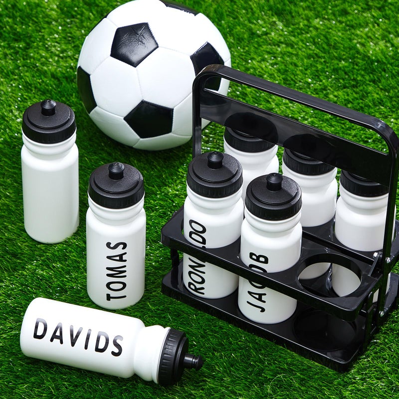 Suclain 14 Pcs Water Bottle Carrier with 20 Oz Bottles and Stickers Plastic Wide Mouth Sports Water Bottle Squeeze Team Bottles with Black Lid for Fitness Bike Gym (White) - Image 5