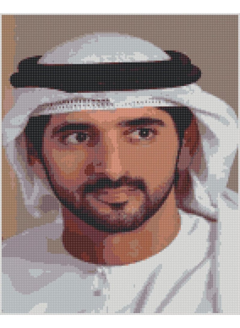 طقم رسم بالألماس خماسي الأبعاد، مناسب للأطفال والكبار، لتزيين الجدران، تصميم سمو الشيخ حمدان بن محمد آل مكتوم، ألماس أكريليك، قماش لاصق بإطار خشبي، طقم فني مريح، 40x50 سم - Image 3