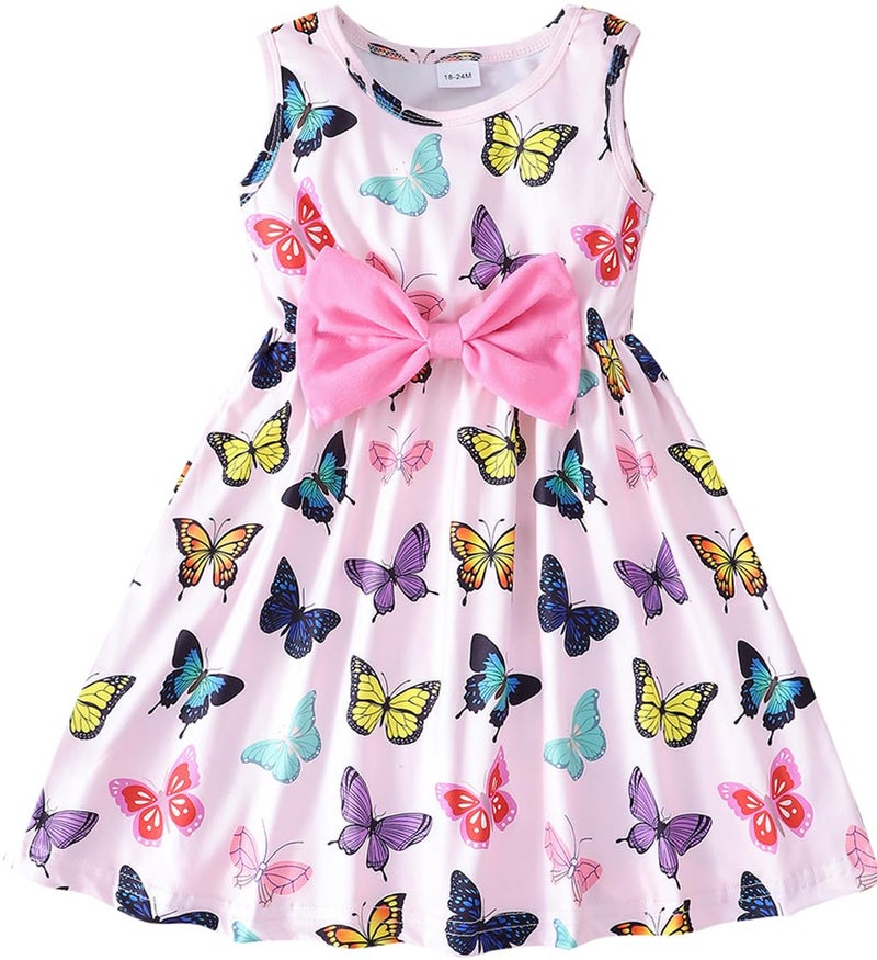 Little Girls Bowknot Dress Butterfly Print Sleeveless Party Summer Outfits Baby Girls Casual Dresses Butterfly12722T 23T