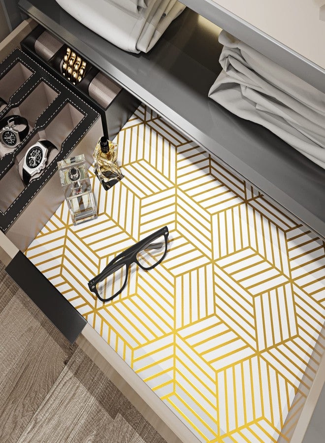 ReWallpaper 17.7X276" Abstract Gold Peel and Stick Wallpaper Removable Geometric White Gold Contact Paper Peel and Stick Wall Covering for Bathroom Basement Cabinet RV Renter Friendly Sticky Art Deco - Image 3