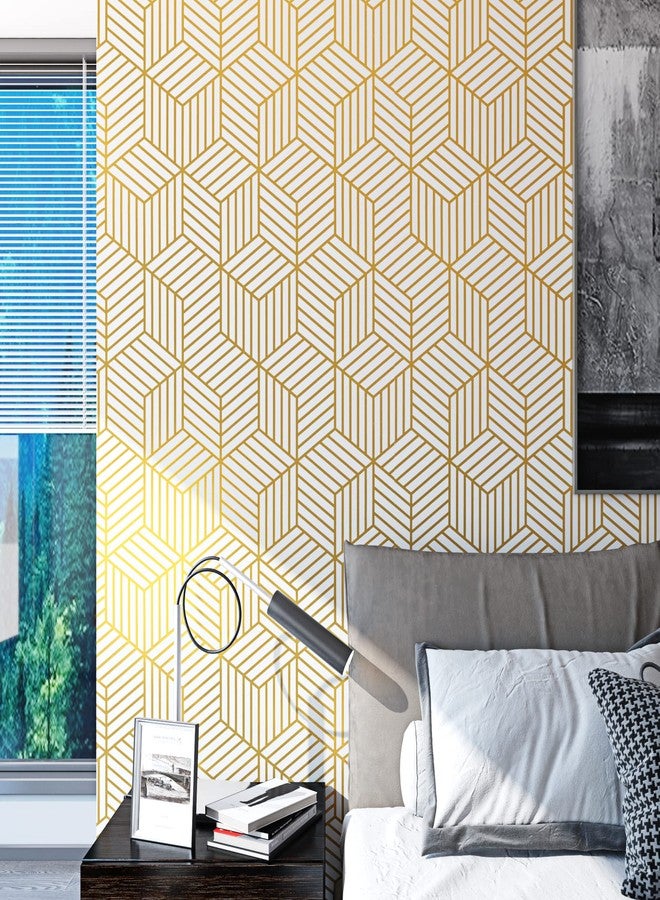 ReWallpaper 17.7X276" Abstract Gold Peel and Stick Wallpaper Removable Geometric White Gold Contact Paper Peel and Stick Wall Covering for Bathroom Basement Cabinet RV Renter Friendly Sticky Art Deco - Image 5
