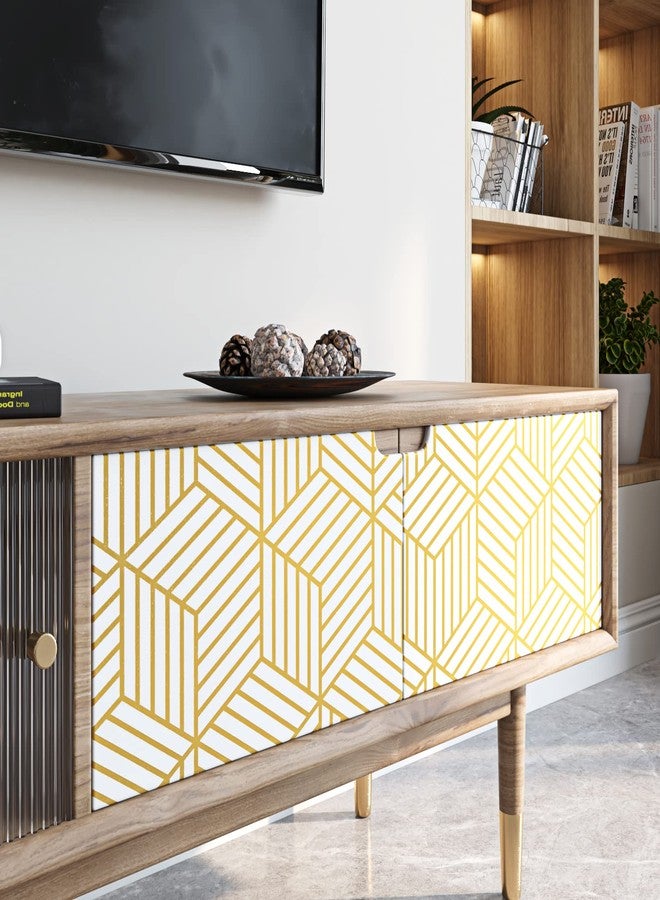 ReWallpaper 17.7X276" Abstract Gold Peel and Stick Wallpaper Removable Geometric White Gold Contact Paper Peel and Stick Wall Covering for Bathroom Basement Cabinet RV Renter Friendly Sticky Art Deco - Image 2