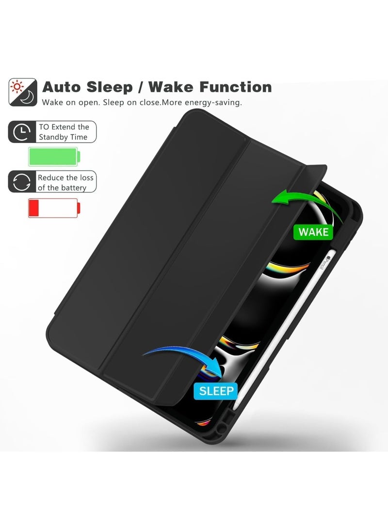 تايجر Classic iPad Air 11 Inch 2024 Case – Slim Magnetic Protective Cover with Pencil Slot, USB-C Pencil Charging Support, Auto Wake/Sleep Feature, Touch ID Access, Foldable Trifold Stand for Desk or Travel (Black) - Image 2