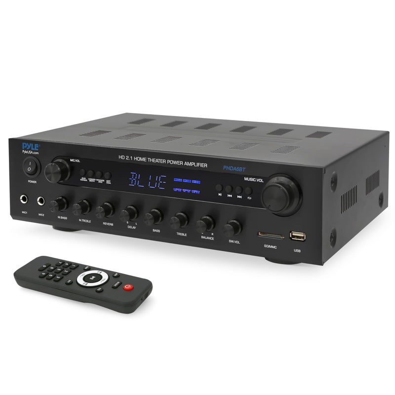 Pyle 400w Home Entertainment Amplifier with Bluetooth - Karaoke Optimized with Dual Mic Inputs with Reverb and Delay, Hi Def in and Out for Home Theater, USB-A Input, SD Card, FM Radio - PHDA6BT - Image 1