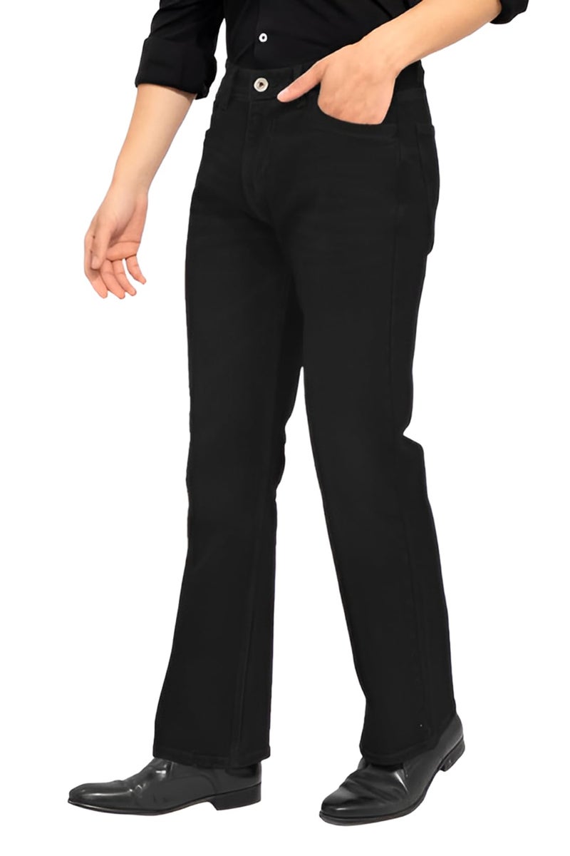 Waltz Men High Rise High Waist Stretchable Boot Cut Wide Leg Flared Casual Black Denim Cotton Bell Bottom Jeans Pants, 34 - Image 1