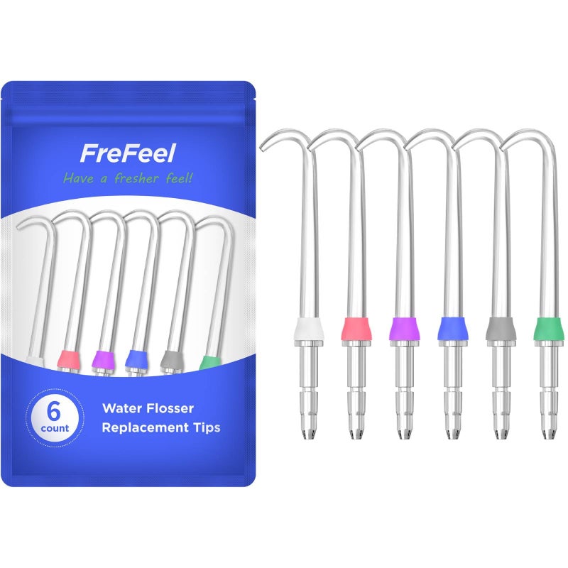 FreFeel Replacement Heads for Waterpik, Replacement Picks for Water Pik Water Flosser (6 Implant Denture Tips) - Image 1