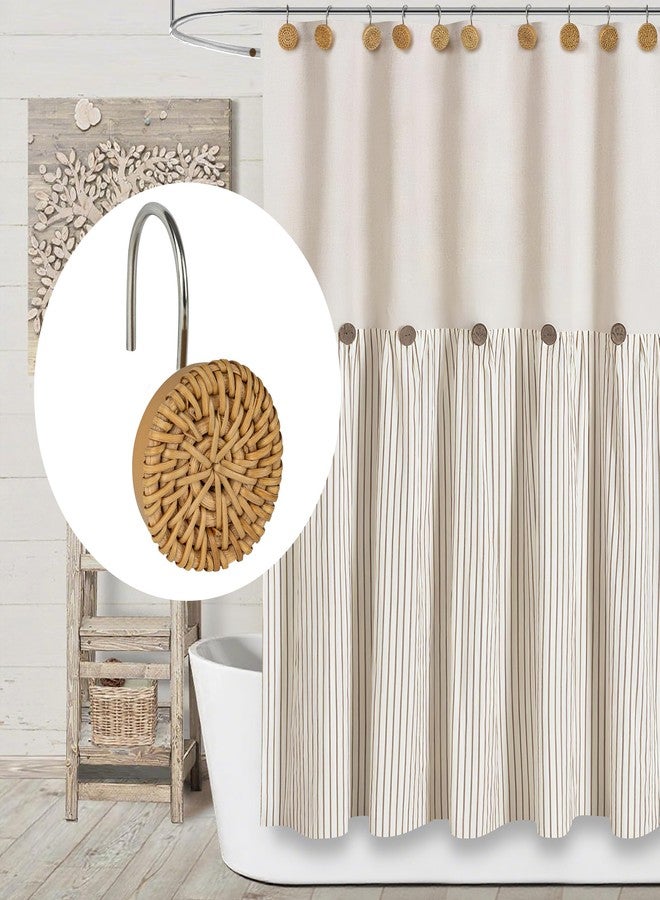 Sunlit Handcrafted Rattan Shower Curtain Hooks, Rustic Boho Decorative Bathroom Rings, Farmhouse Bathroom Decor, 12-Pack - Image 4