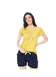 مملكة الإكسسوارات طقم نوم نسائي من القطن مطبوع عليه نجوم مكون من بلوزة وشورت  - Image 2