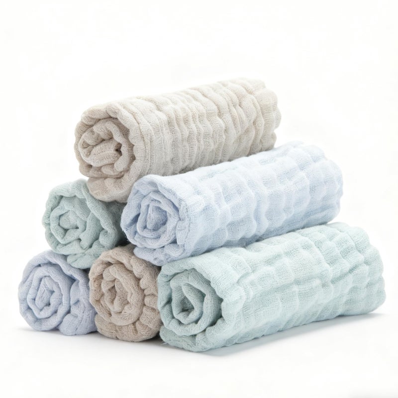 Bear Rocket Organic Muslin Baby Washcloths 6 Pack Baby Bath Face Towel 12x12 Inch Extra Absorbent and Soft Burp Cloth and Wash Cloths for Newborn-Infants On Sensitive Skin (Blue Green Brown) - Image 1