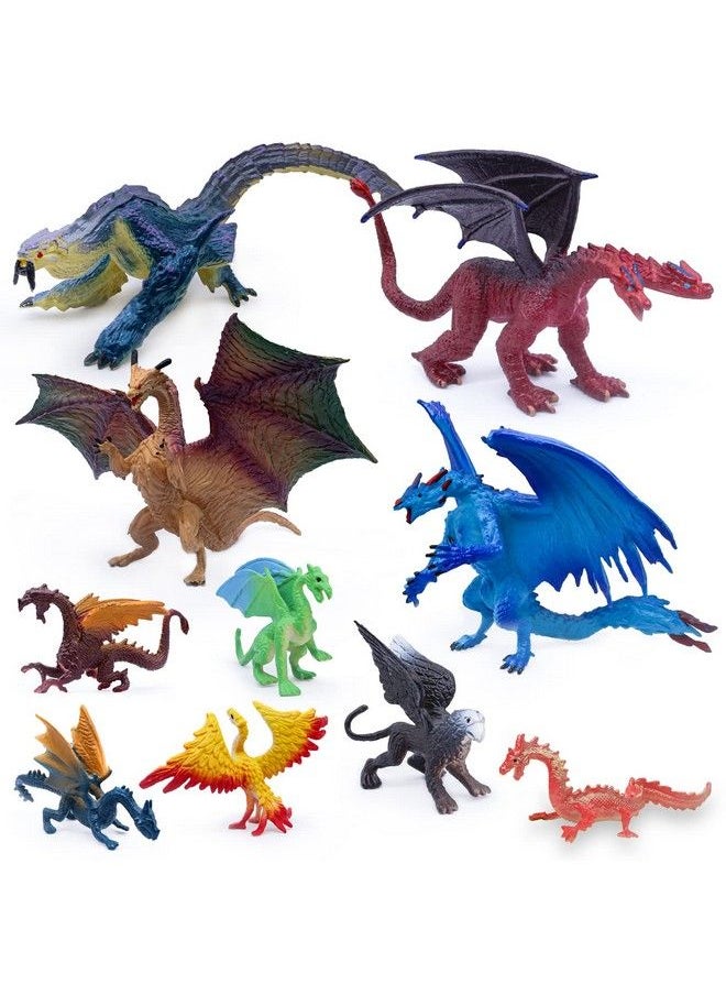 Sienon - Dragon Toy Figures4Pcs 5 Inch Plastic Dragon Figurines With 6Pcs 3 Inch Mini Dragon Toys In Assorted Colors And Styles Kids Mythical Dragon Toys For Cake Toppers Party Favors (10Pack Dragon) - Image 1