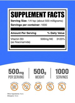 BULKSUPPLEMENTS.COM .com Niacinamide Powder - Vitamin B3 Powder, Niacinamide Supplement, Niacinamide 500mg - B3 Vitamins for Skin, Gluten Free, 500mg per Serving, 500g (1.1 lbs) (Pack of 1)  - Image 2