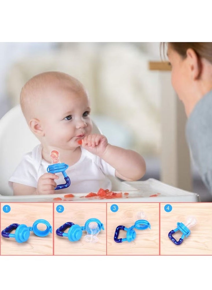 Valshar 2Pack Baby Fruit Food Feeder Silicone Nipple Fresh Pouches Teething Toy Aching Gums Pacifier Reusable Blue Yellow - Image 3