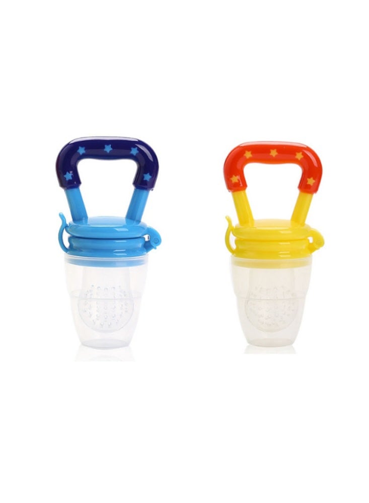 Valshar 2Pack Baby Fruit Food Feeder Silicone Nipple Fresh Pouches Teething Toy Aching Gums Pacifier Reusable Blue Yellow - Image 1