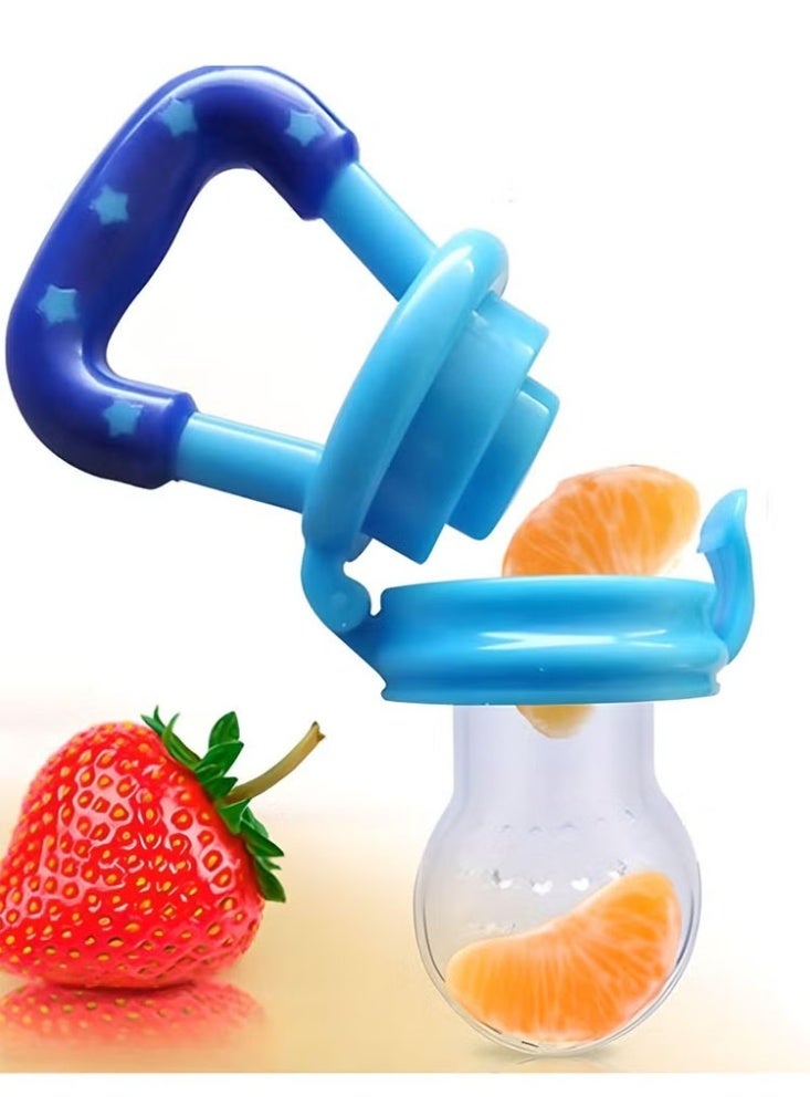 Valshar 2Pack Baby Fruit Food Feeder Silicone Nipple Fresh Pouches Teething Toy Aching Gums Pacifier Reusable Blue Yellow - Image 5