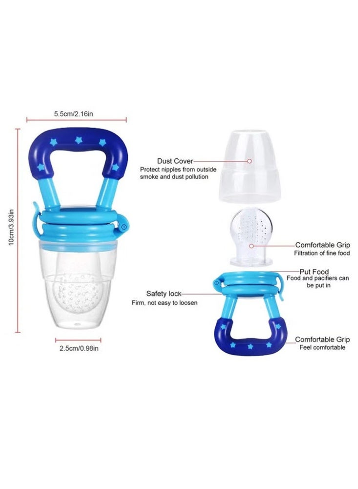 Valshar 2Pack Baby Fruit Food Feeder Silicone Nipple Fresh Pouches Teething Toy Aching Gums Pacifier Reusable Blue Yellow - Image 2