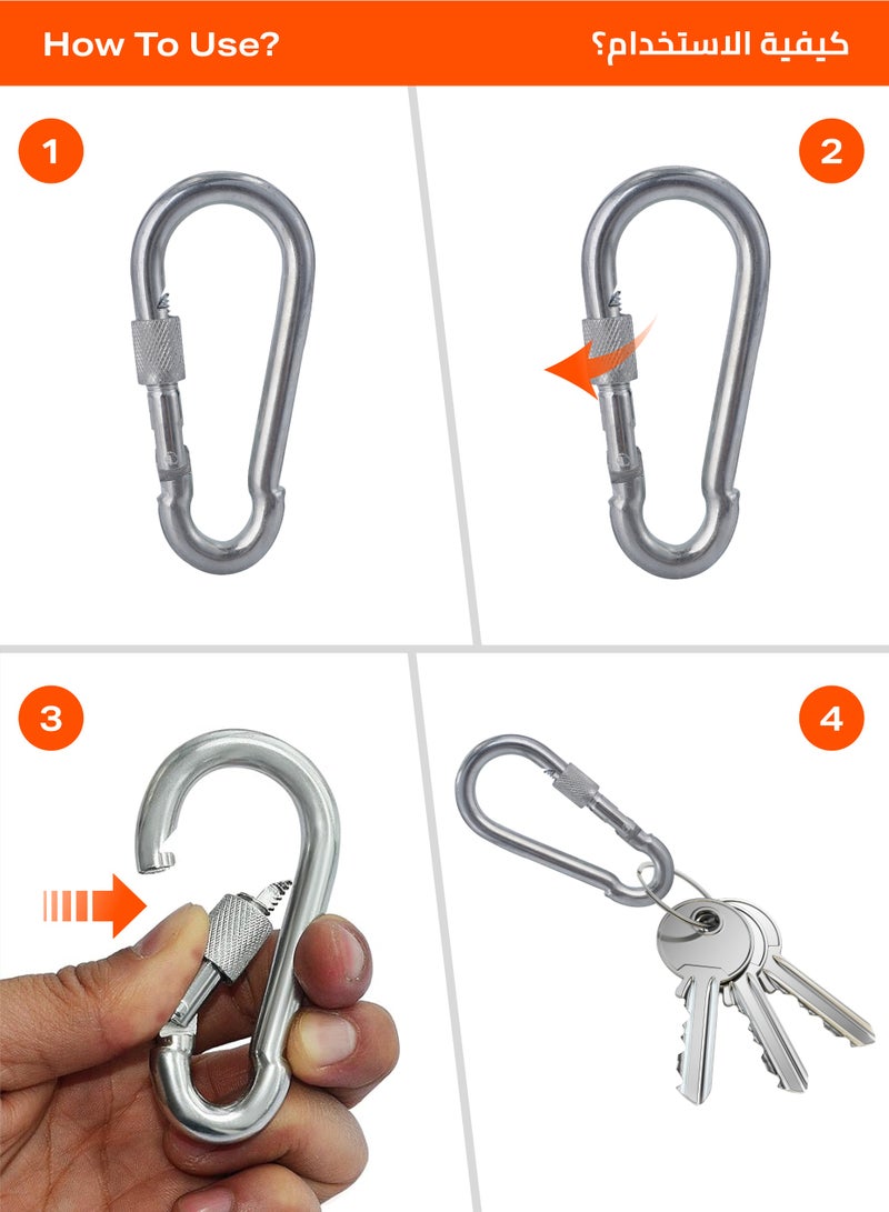 لوازم طقم خطاف تعليق بحلقة مكون من 4 قطع - 12 × 140 مم - مشبك متين مع قفل لولبي لتثبيت الحبال والمعدات - مناسب للاستخدام المنزلي والصناعي والتخييم وتنظيم الأدوات - Image 4