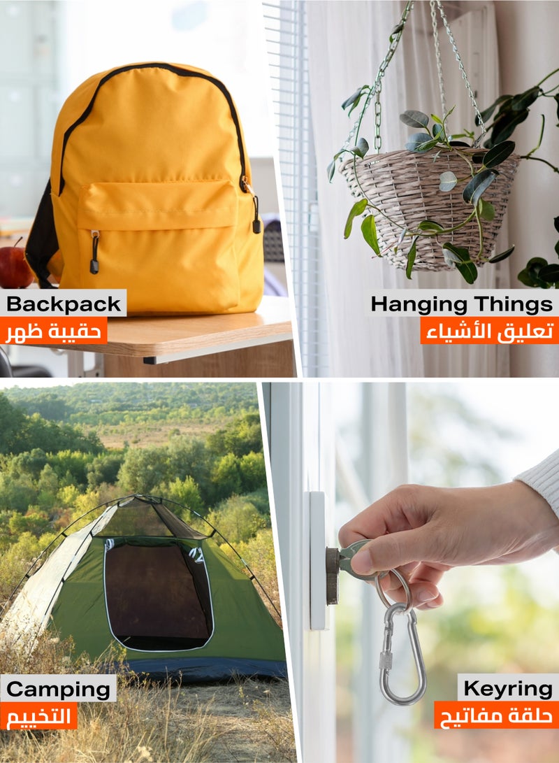 لوازم طقم خطاف تعليق بحلقة مكون من 4 قطع - 12 × 140 مم - مشبك متين مع قفل لولبي لتثبيت الحبال والمعدات - مناسب للاستخدام المنزلي والصناعي والتخييم وتنظيم الأدوات - Image 5