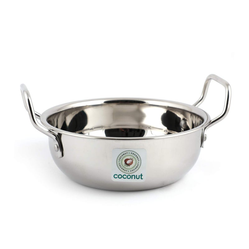 coconut Stainless Steel Plain Kadai/Cookware for Kithchen Essentials - 1 Unit - Capacity -1500 ML,Color - Silver - Dimension - 20 Cms - Image 1