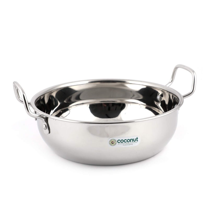 coconut Stainless Steel Plain Kadai/Cookware for Kithchen Essentials - 1 Unit - Capacity -1500 ML,Color - Silver - Dimension - 20 Cms - Image 2