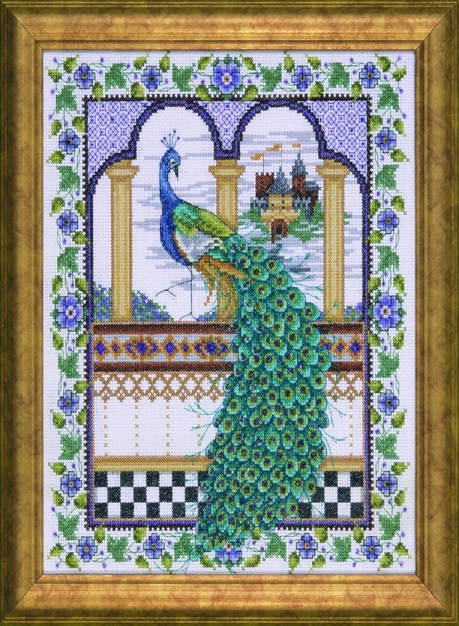 DesignWorks Ink Design Works Crafts Counted Cross Stitch, Peacock, 10 by 12 inches,Gold,White