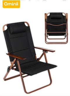 Ominii Adjustable Folding Reclining Camping Chair with Wooden Armrests, 140kg Capacity, 3-Position Sturdy Beech Wood Frame, Comfortable Cushion, Durable Oxford Fabric for Outdoor, Beach & Travel  - Image 1