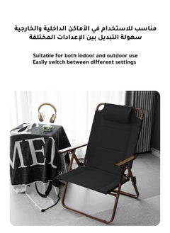 Ominii Adjustable Folding Reclining Camping Chair with Wooden Armrests, 140kg Capacity, 3-Position Sturdy Beech Wood Frame, Comfortable Cushion, Durable Oxford Fabric for Outdoor, Beach & Travel  - Image 5