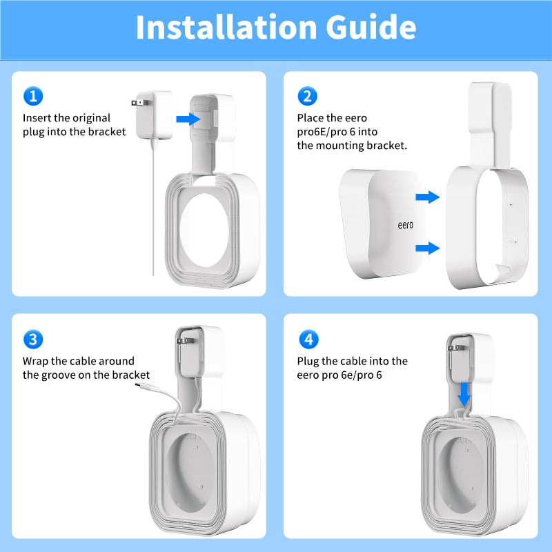 SENLEG Outlet Wall Mount Holder Compatible with eero Pro 6e/Pro 6 Mesh Wi-Fi System, Built-in Cable Management No Messy Wires, Space-Saving(1 Pack) - Image 4