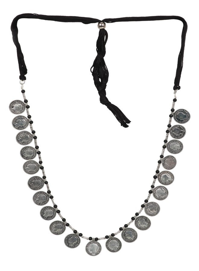 Siddhatva Traditional Antique Stylish Coins Oxidised German Silver Ethnic Long Style Necklace Set Jewelry Women Girls - Image 3