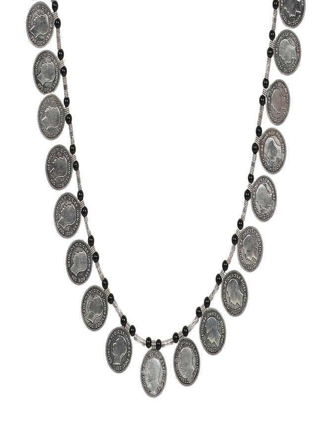 Siddhatva Traditional Antique Stylish Coins Oxidised German Silver Ethnic Long Style Necklace Set Jewelry Women Girls - Image 1