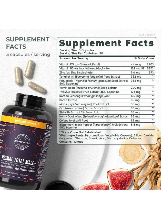 Primal Harvest Primal Total Male Natural Tribulus Terrestris, Fenugreek, Korean Ginseng, Maca Root Horny Goat Weed for Men Booster, Max Boost 90 Capsules…